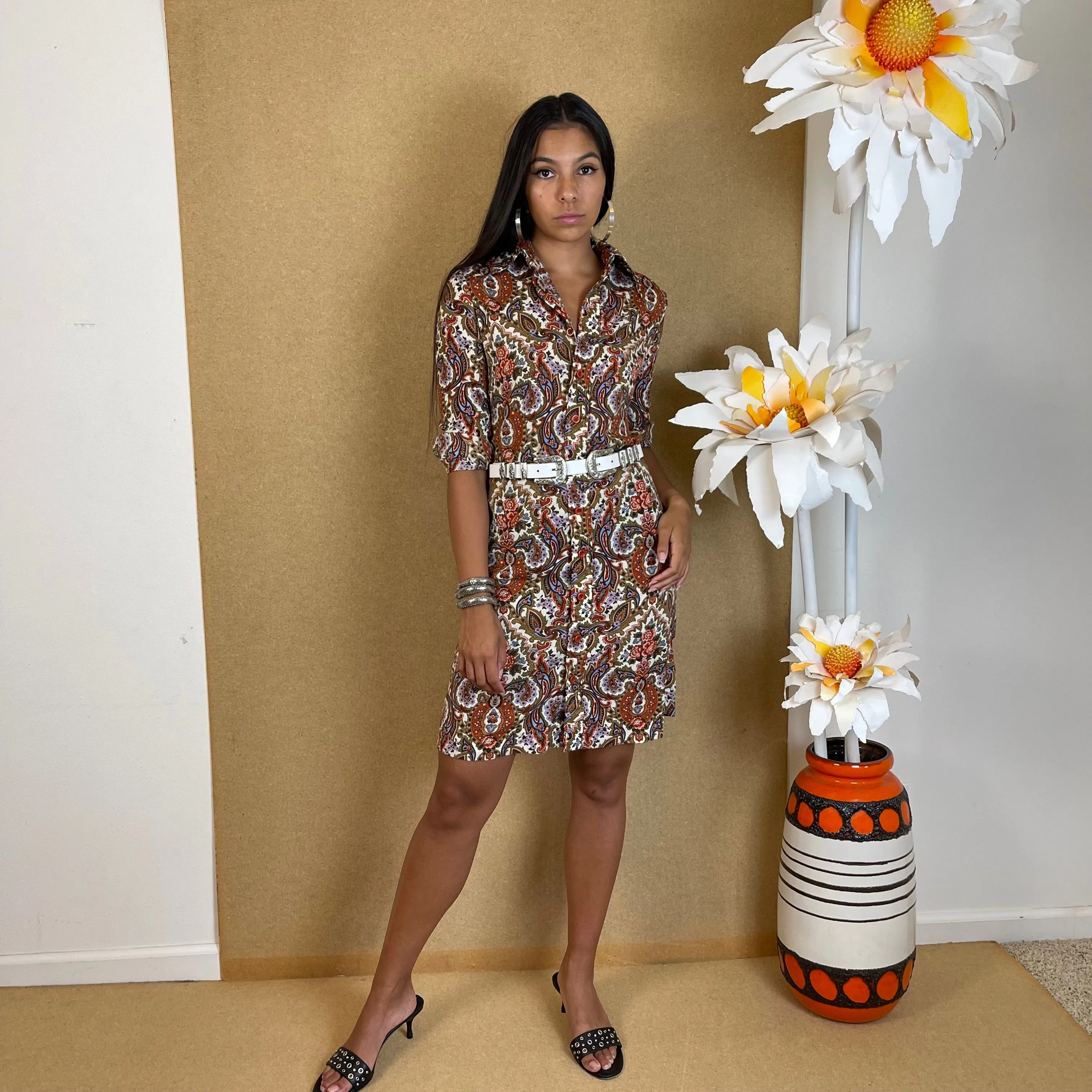 1970s Paisley Shirt Dress