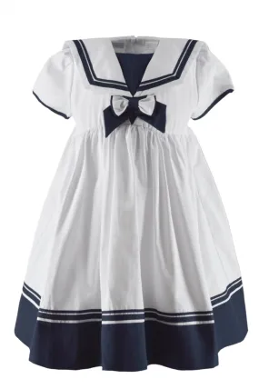 20093-Nautical Toddler & Youth White Girl Dress