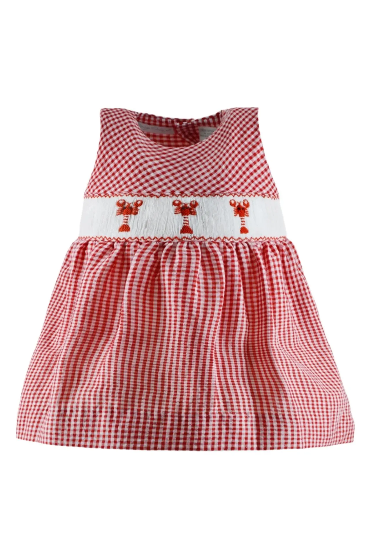 20105-Smocked Lobster Seersucker Baby Girl Dress