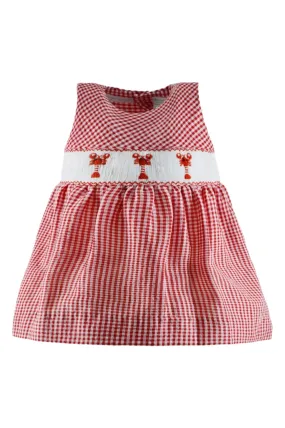20105-Smocked Lobster Seersucker Baby Girl Dress