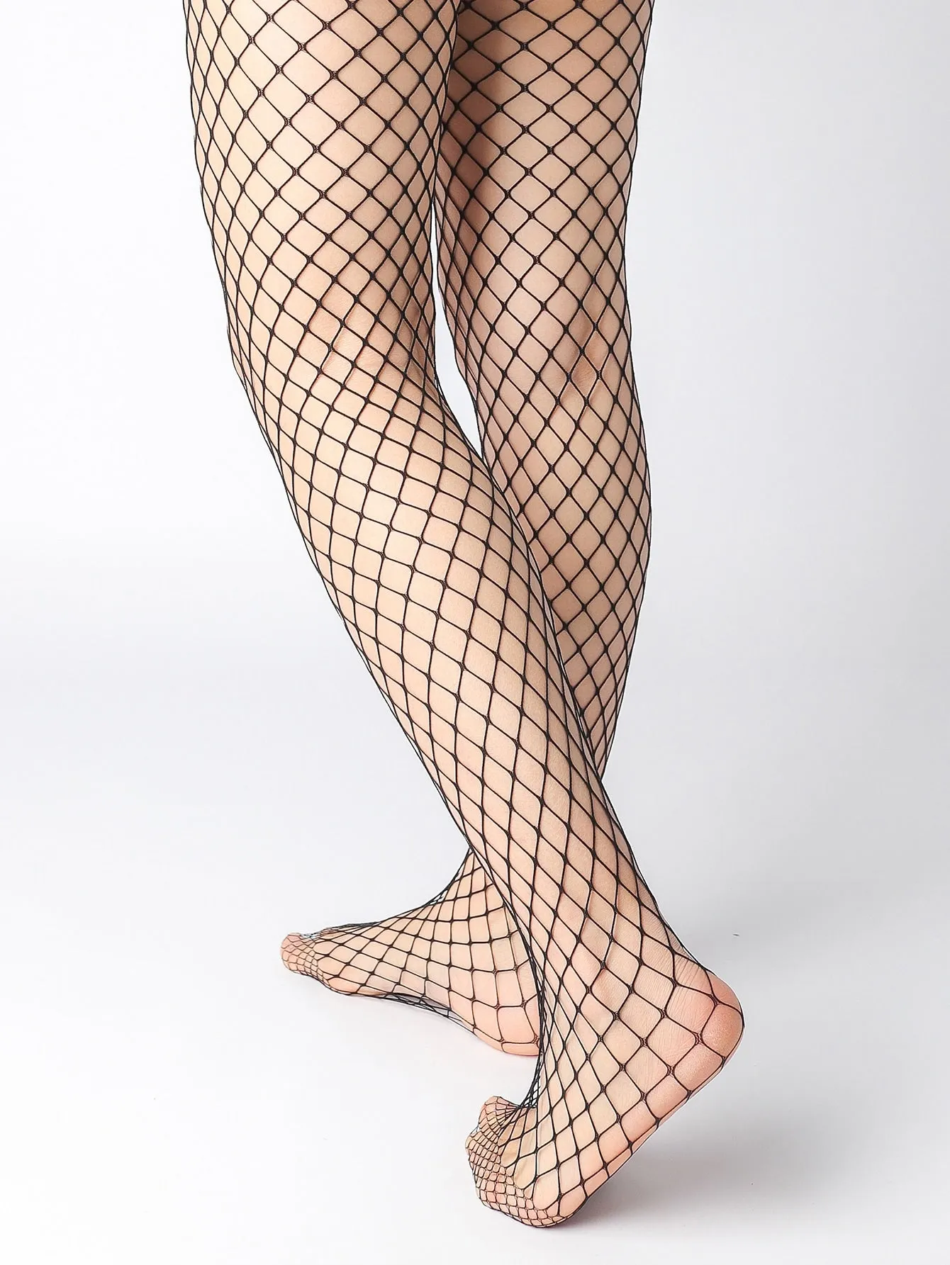 3pairs Rhinestone Decor Fishnet Mesh Tights