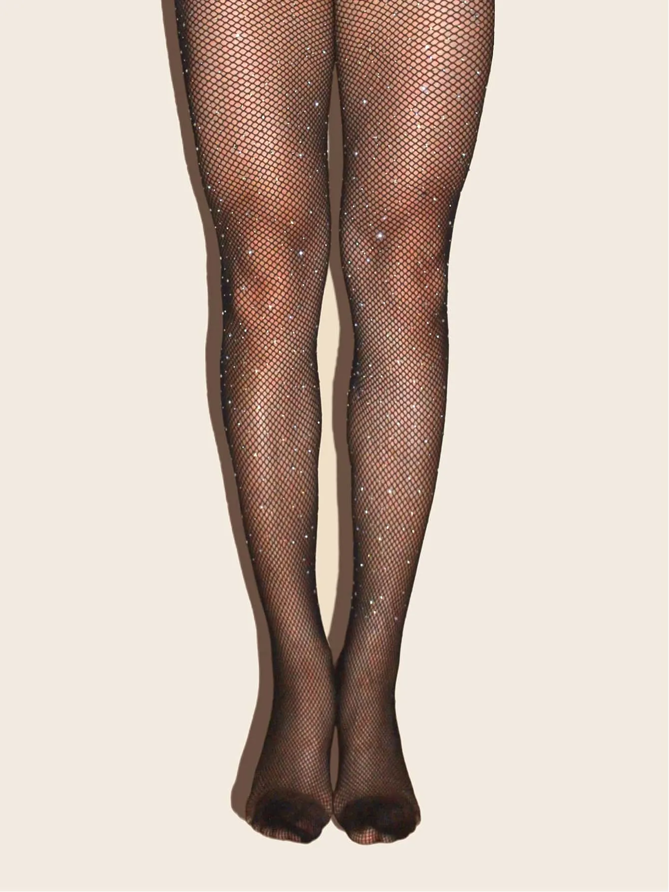 3pairs Rhinestone Decor Fishnet Mesh Tights