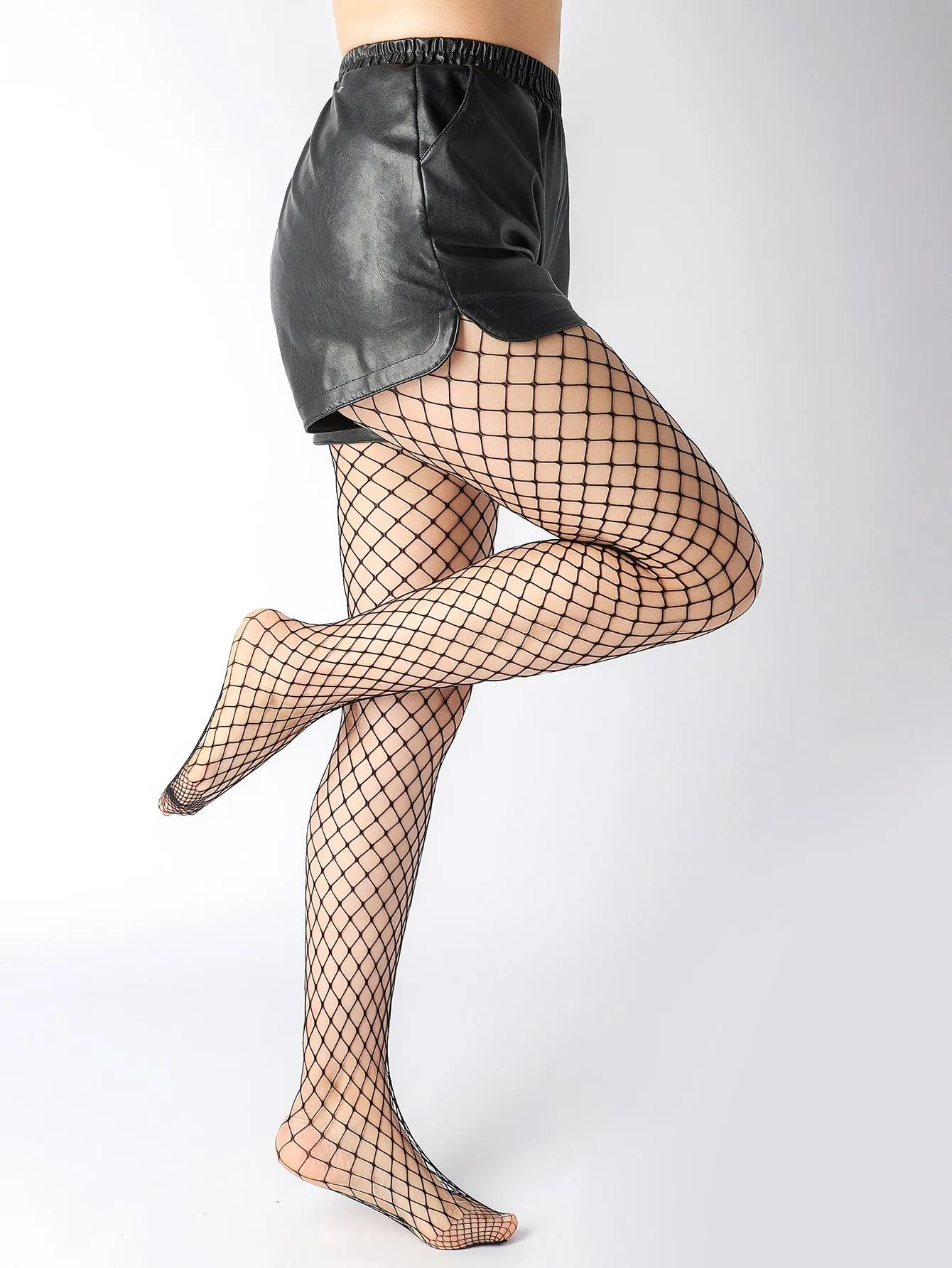 3pairs Rhinestone Decor Fishnet Mesh Tights