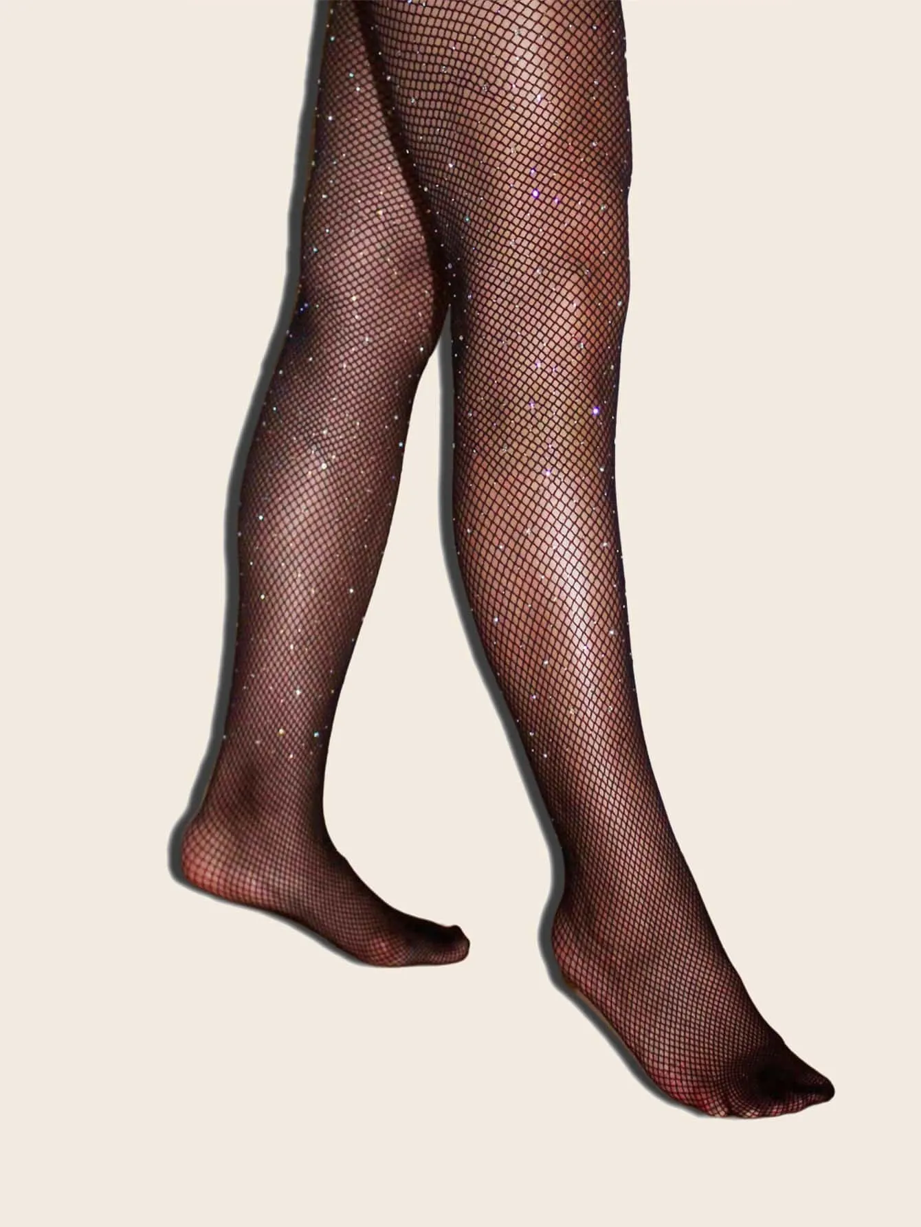 3pairs Rhinestone Decor Fishnet Mesh Tights