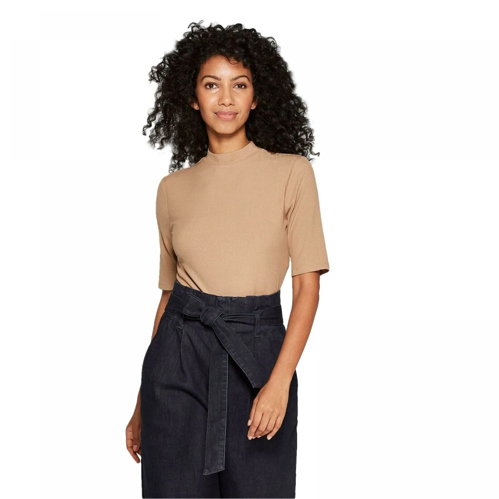 A New Day Women's Slim Fit Short Sleeve Mock Neck Rib T-Shirt