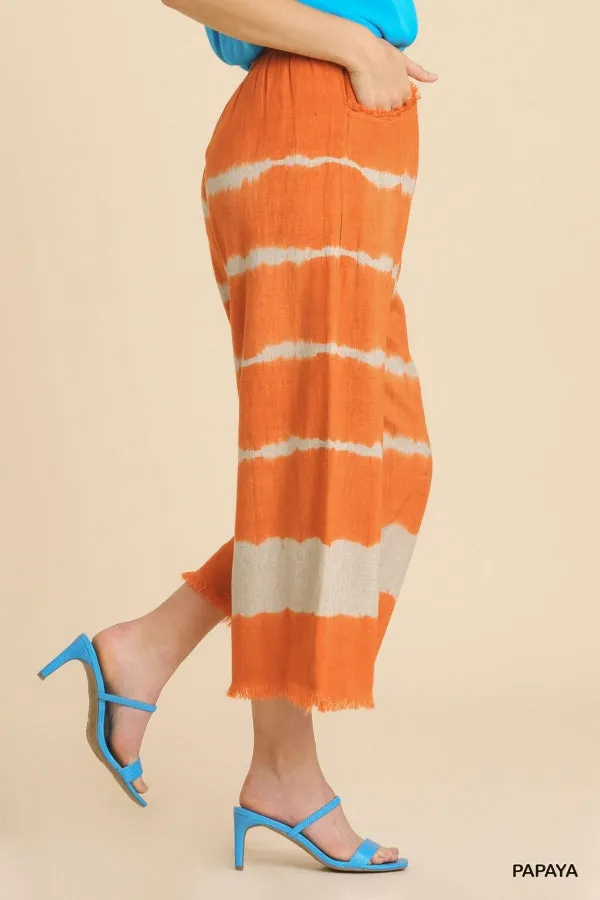 Alayah Frayed Hem Wide Linen Blend Pants (Orange)