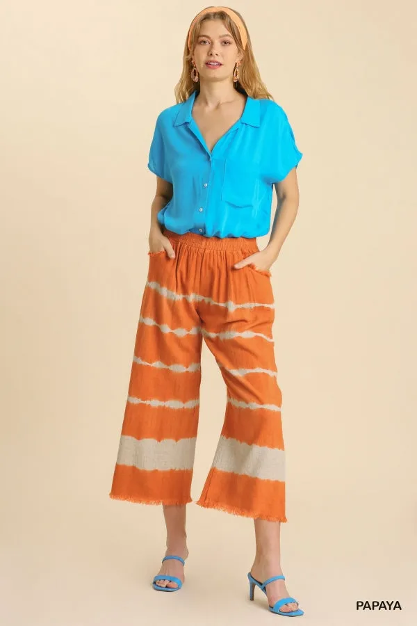 Alayah Frayed Hem Wide Linen Blend Pants (Orange)