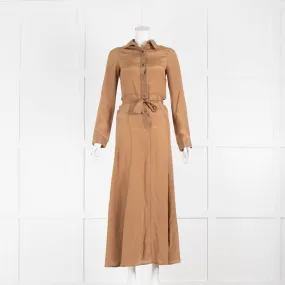 Albus Lumen Brown Silk Shirt Maxi Dress