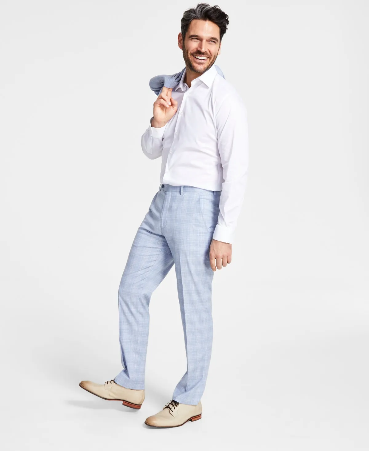 Alfani Mens Slim fit Dress Pants 38 / 30 Blue Plaid Stretch