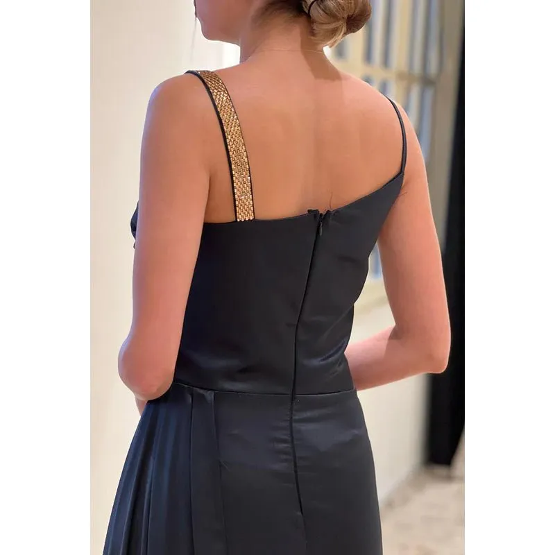 Asymmetrical Ruched Cut Outs Satin Sheath Long Prom Evening Gown