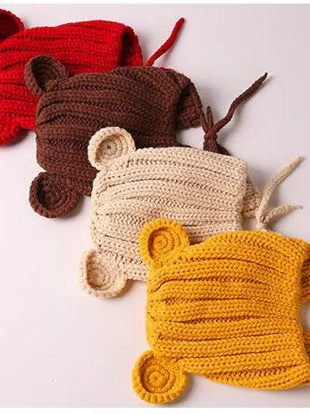 Baby Cute Bear Ear Pattern Crochet Earflap Hat