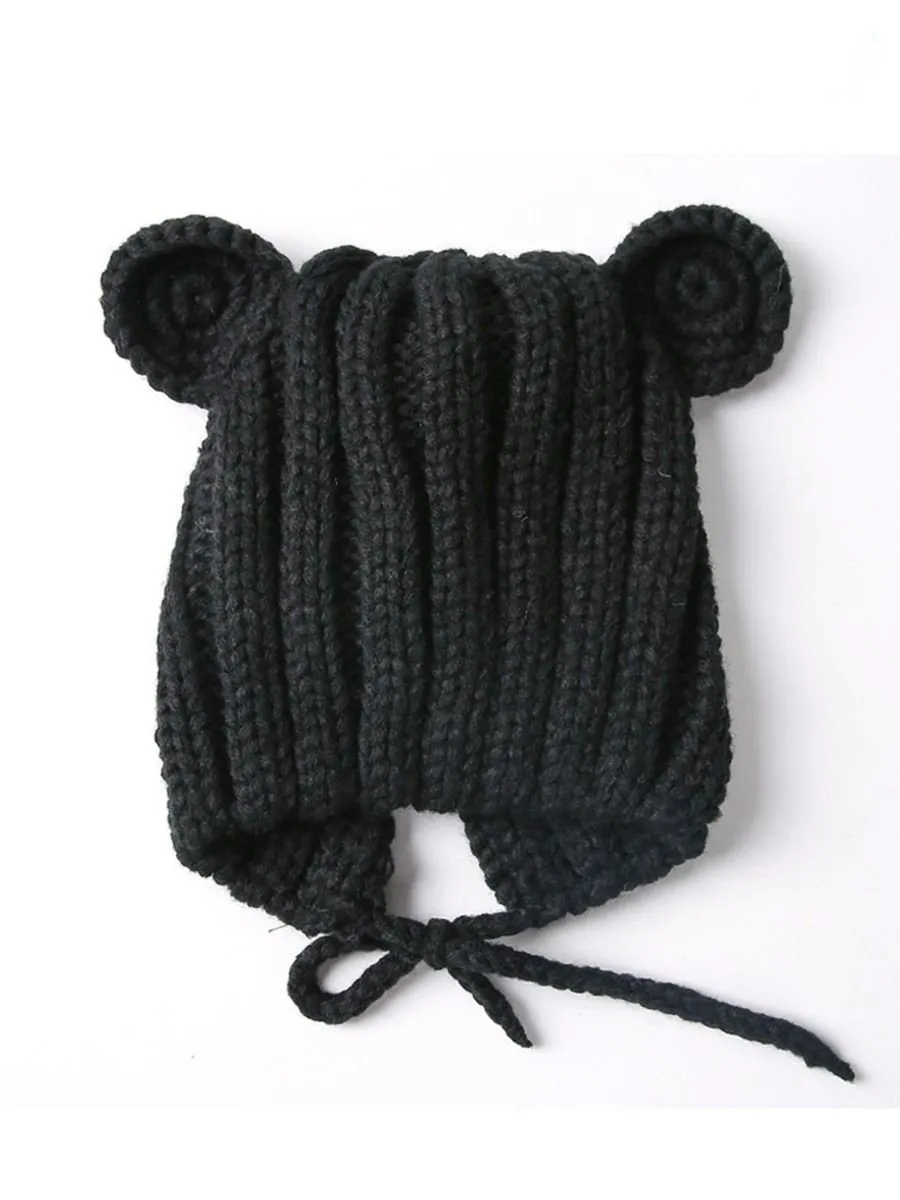 Baby Cute Bear Ear Pattern Crochet Earflap Hat