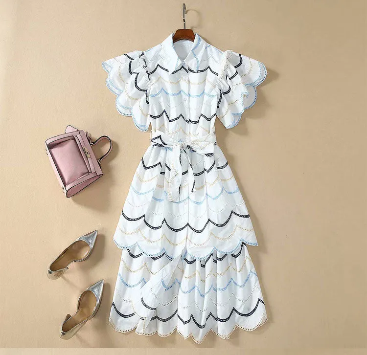 BBL DESIGN FRILL LAYERED MIDI SHIRT DRESS IN PRINT