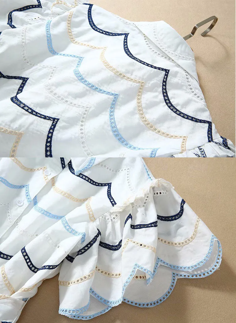BBL DESIGN FRILL LAYERED MIDI SHIRT DRESS IN PRINT