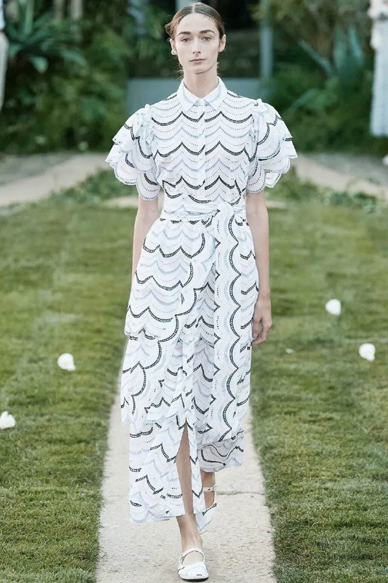 BBL DESIGN FRILL LAYERED MIDI SHIRT DRESS IN PRINT