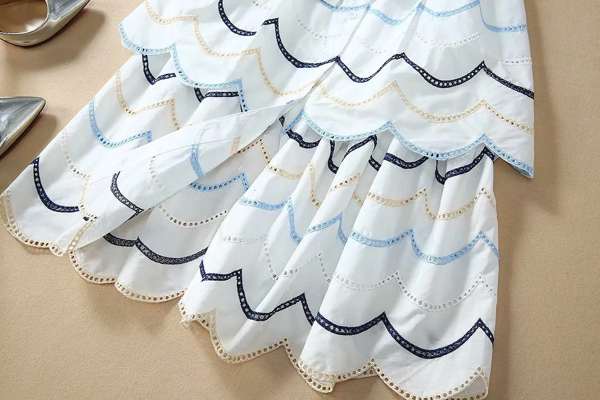 BBL DESIGN FRILL LAYERED MIDI SHIRT DRESS IN PRINT