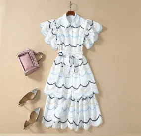 BBL DESIGN FRILL LAYERED MIDI SHIRT DRESS IN PRINT