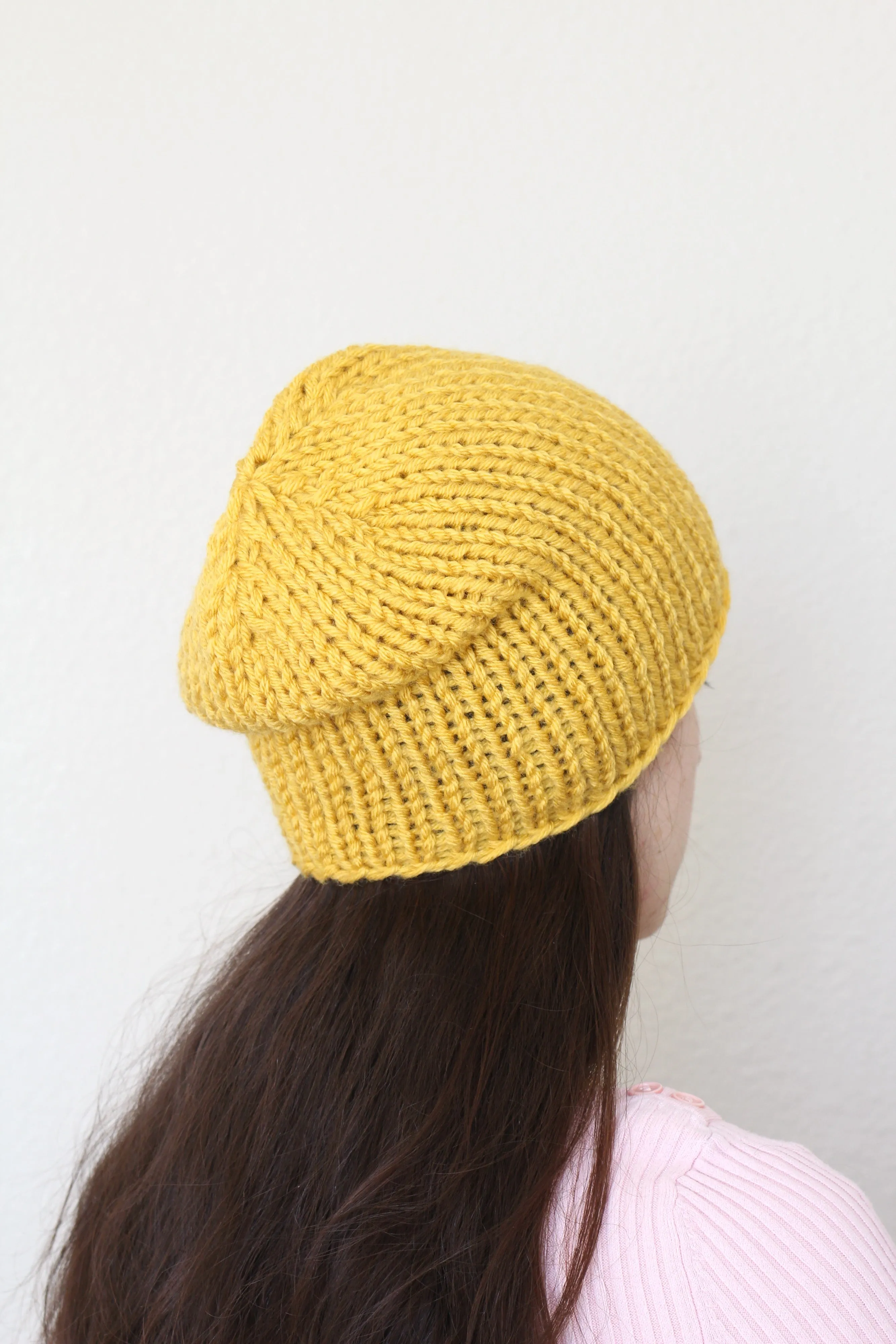 Beanie hat, knit hat, slouchy hat, knit beanie in honey yellow color