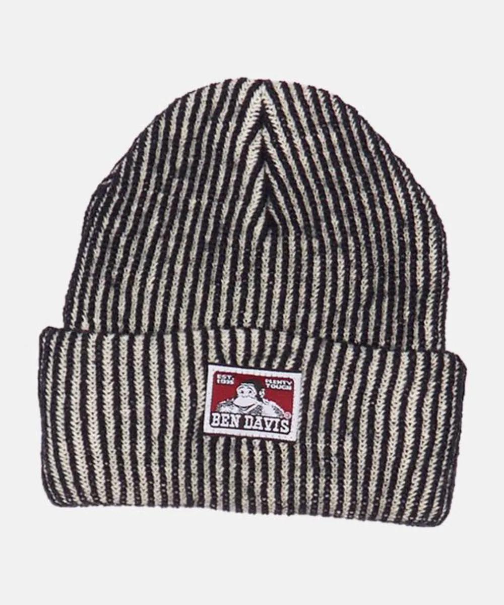 Ben Davis Logo Knit Beanie - Hickory Stripe