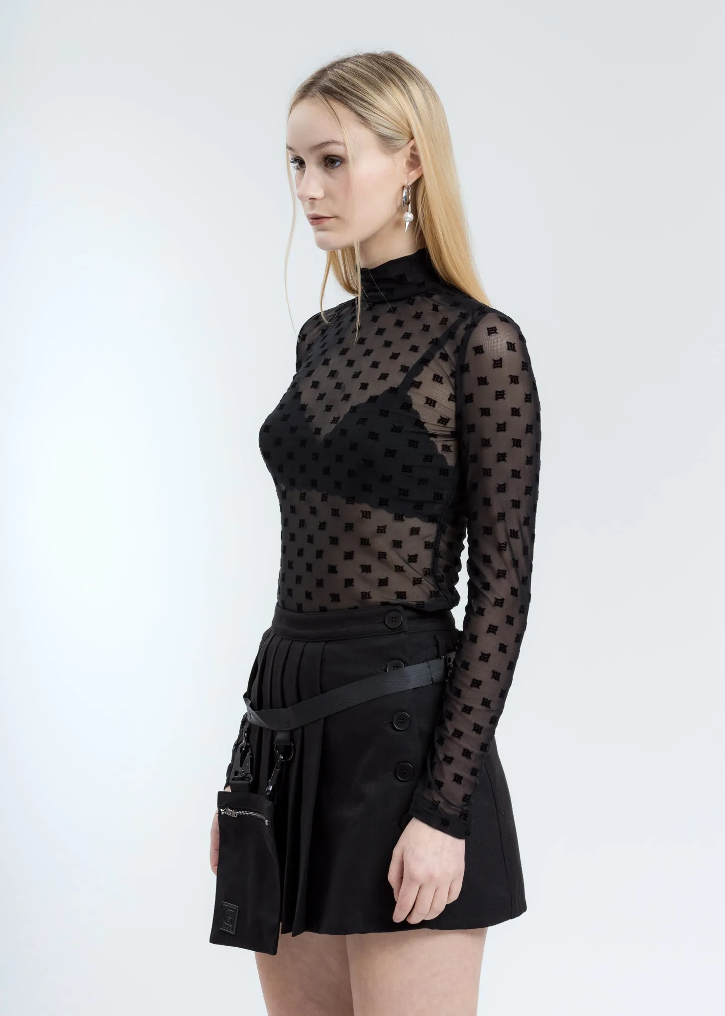 Black Monogram Mesh Turtleneck