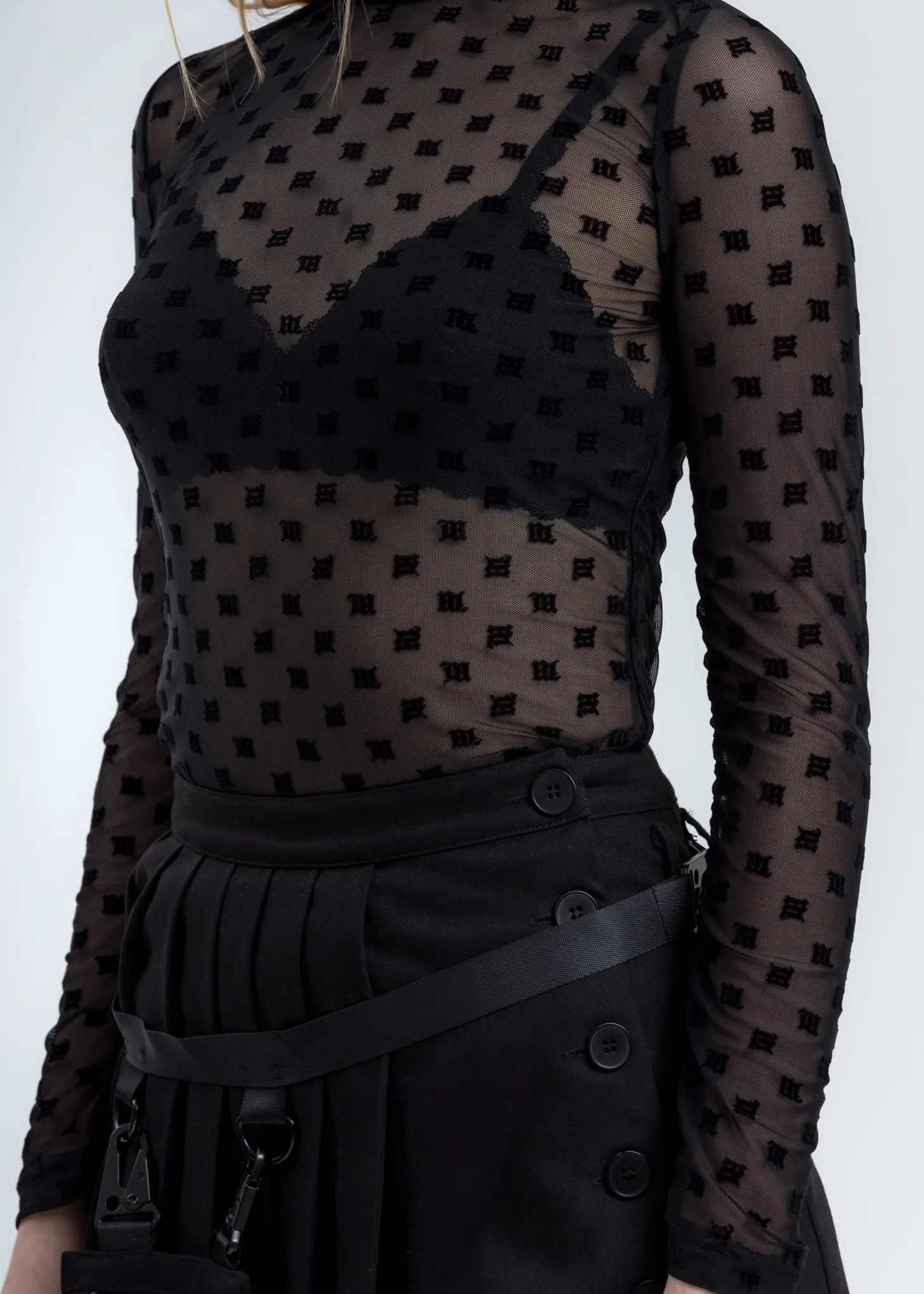 Black Monogram Mesh Turtleneck
