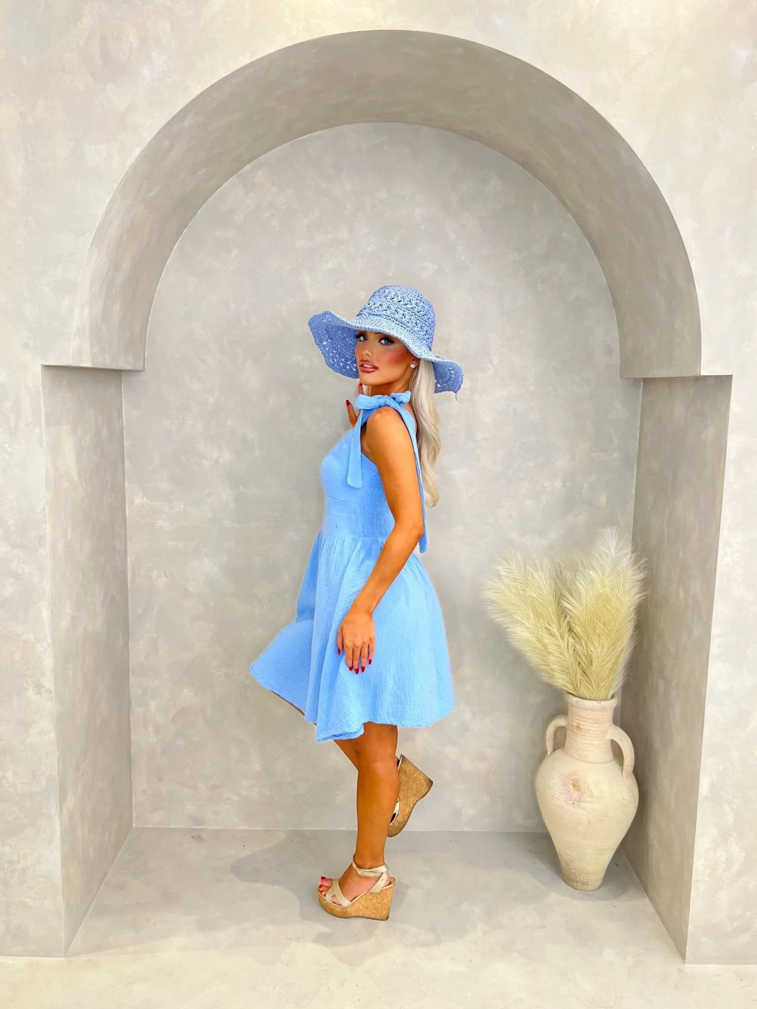 Blue Santorini Tie Shoulder Summer Dress