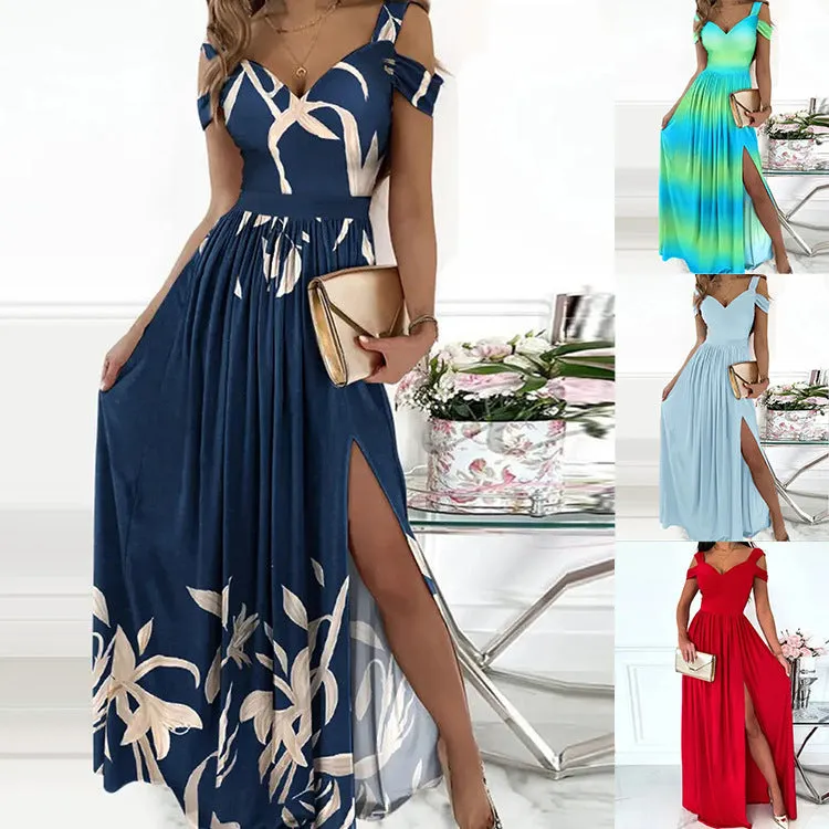 Boho Split Long Flowy V-Neck Dress