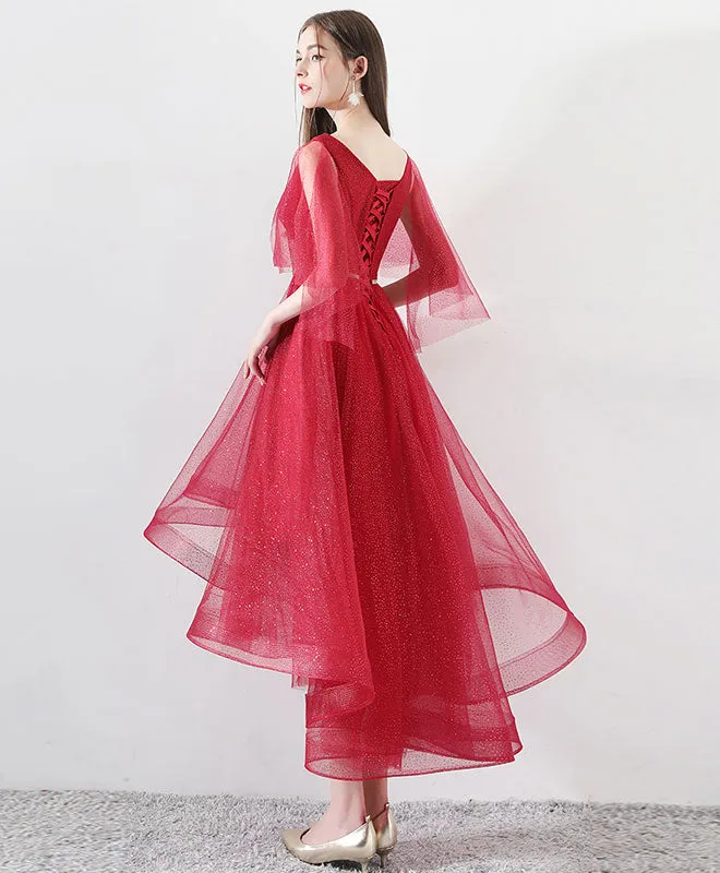 Burgundy Tulle High Low Prom Dress, Burgundy Tulle Evening Dress