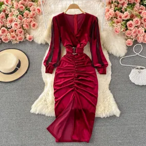 Burgundy Velvet Bodycon Holiday Dress