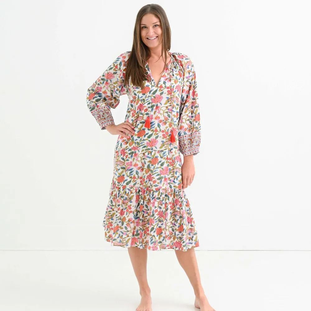 Cabana Garden Belted Tiered Prairie Dress