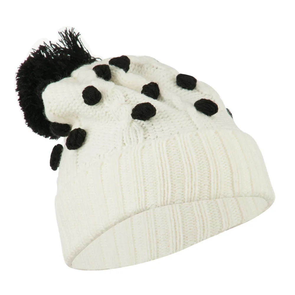 Cable Polka Dot Pom Cuff Beanie