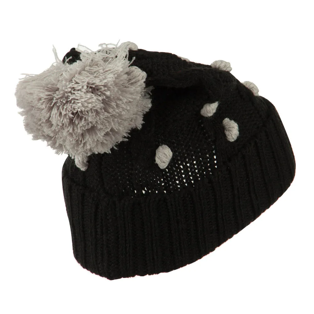 Cable Polka Dot Pom Cuff Beanie