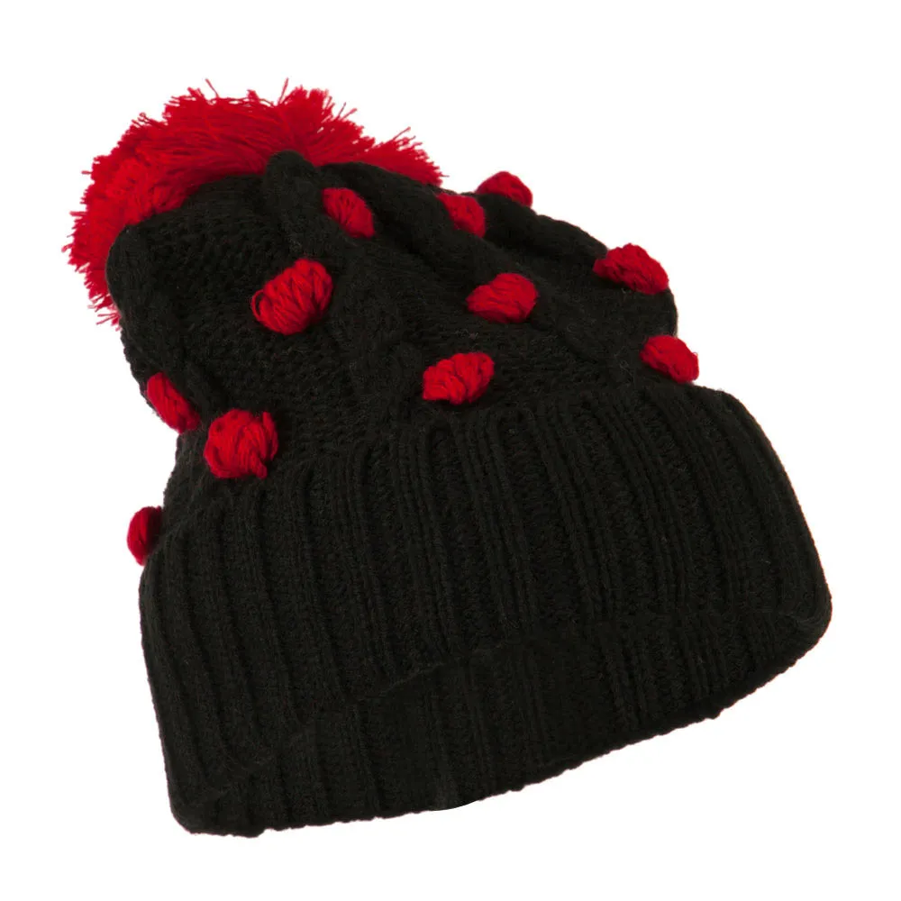 Cable Polka Dot Pom Cuff Beanie