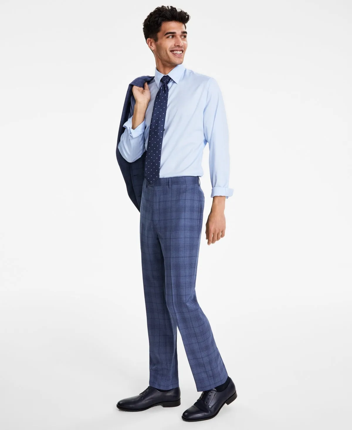 Calvin Klein Mens Slim fit Dress Pants 32 / 32 Blue Plaid Stretch