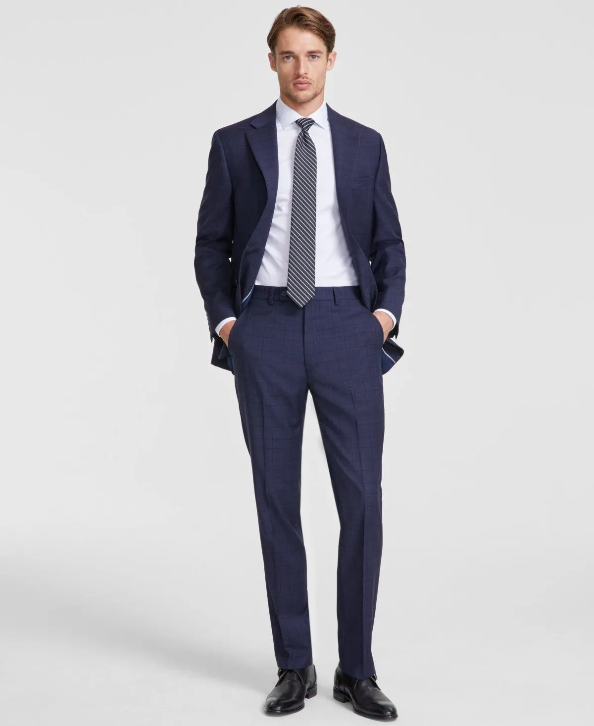 Calvin Klein Mens Slim fit Dress Pants 38 / 32 Navy Blue Plaid