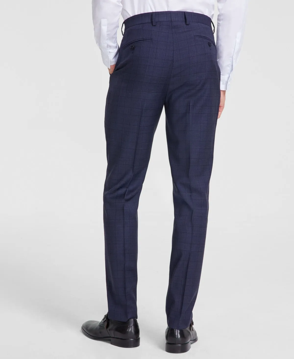 Calvin Klein Mens Slim fit Dress Pants 38 / 32 Navy Blue Plaid