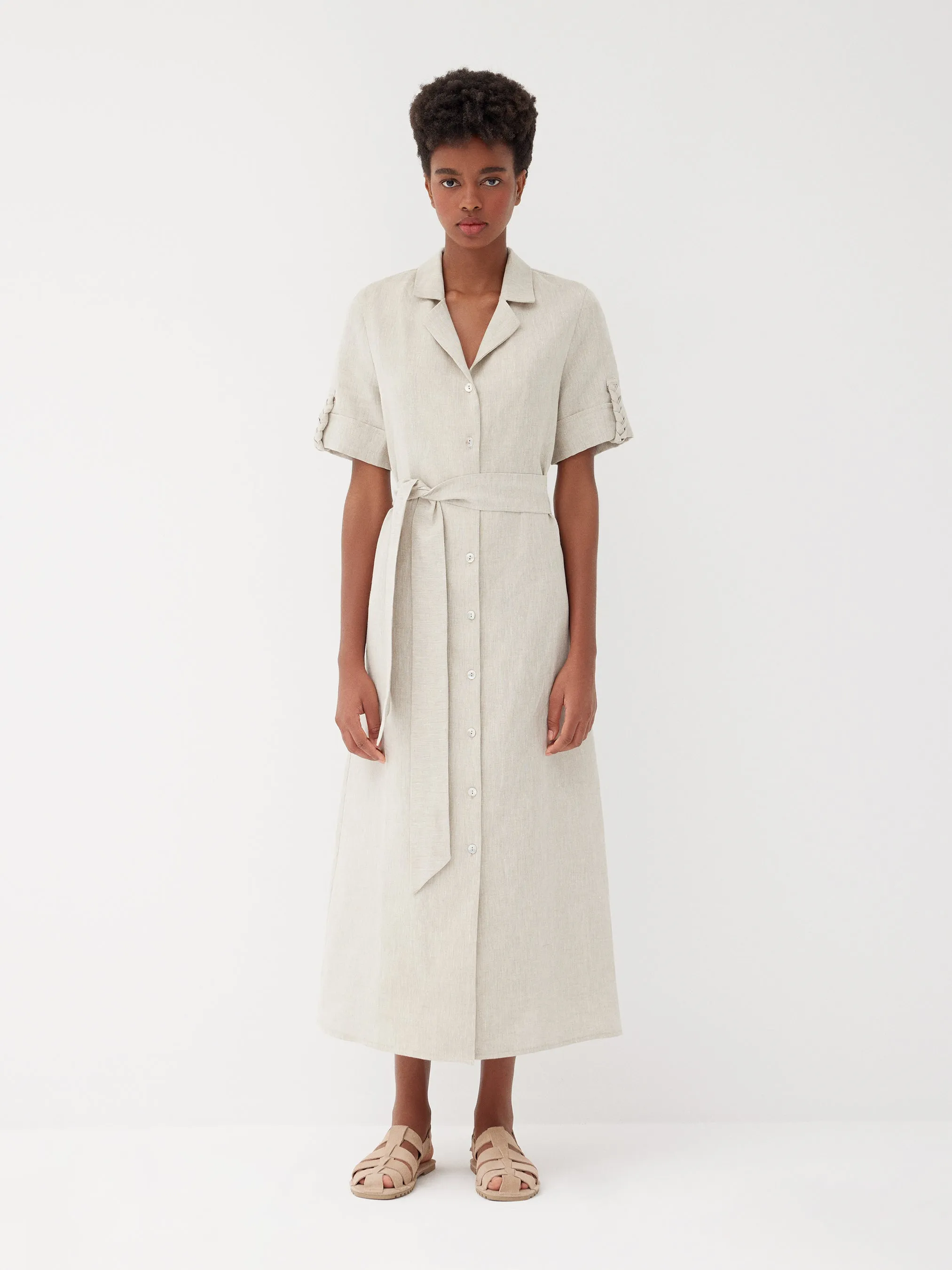 Carmen Barley Linen Braided Shirt Dress