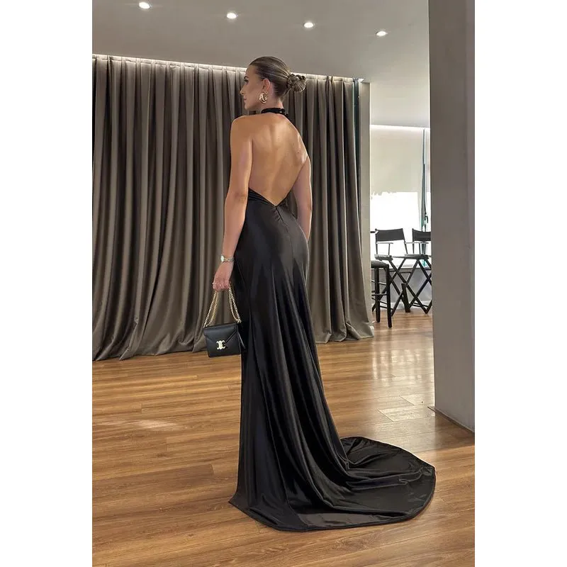 Chic & Modern High Neck Bacless Sleeveless Side Slit Formal Evening Party Prom Dress