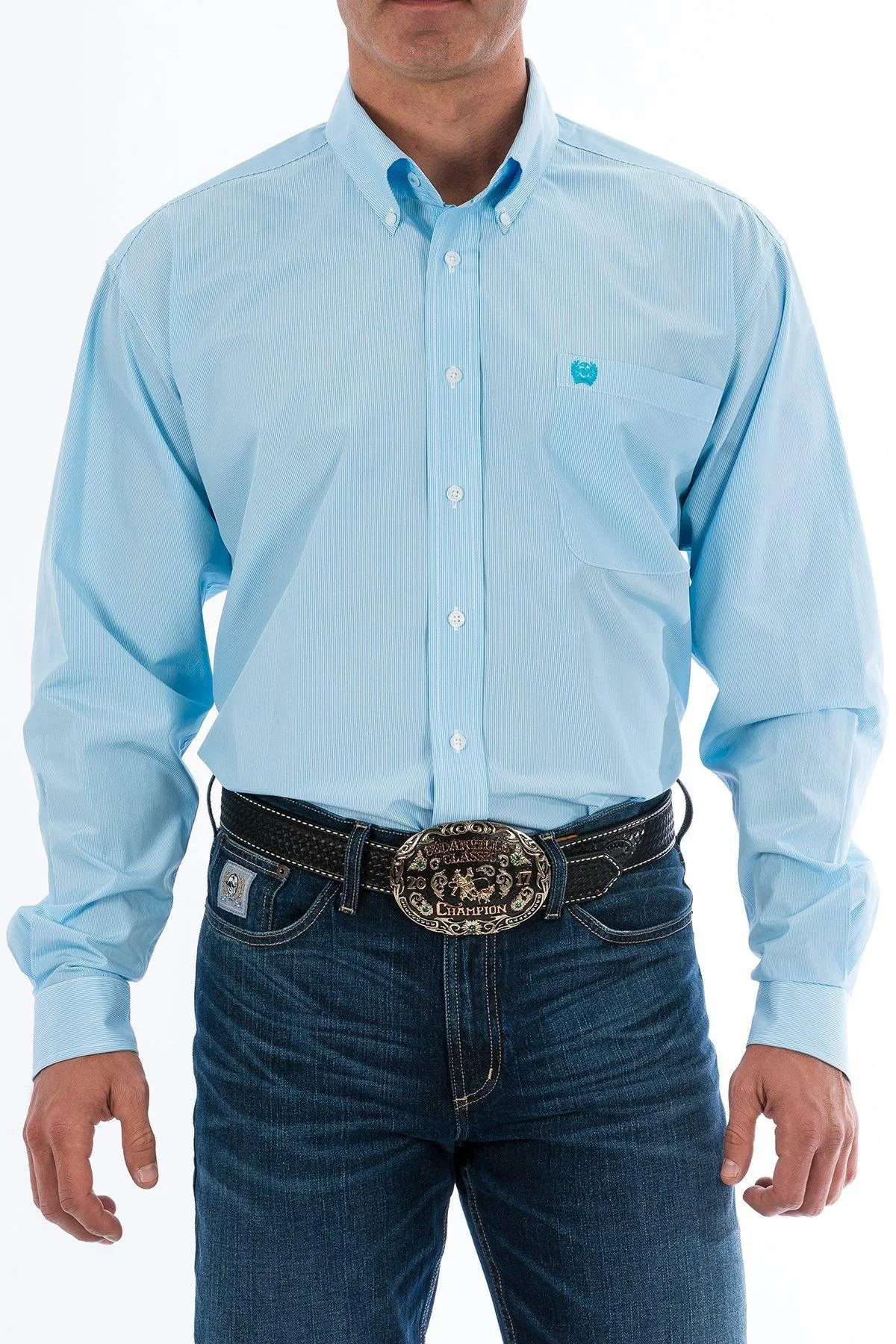 CINCH TENCEL LIGHT BLUE MICRO STRIPE BUTTON-DOWN SHIRT