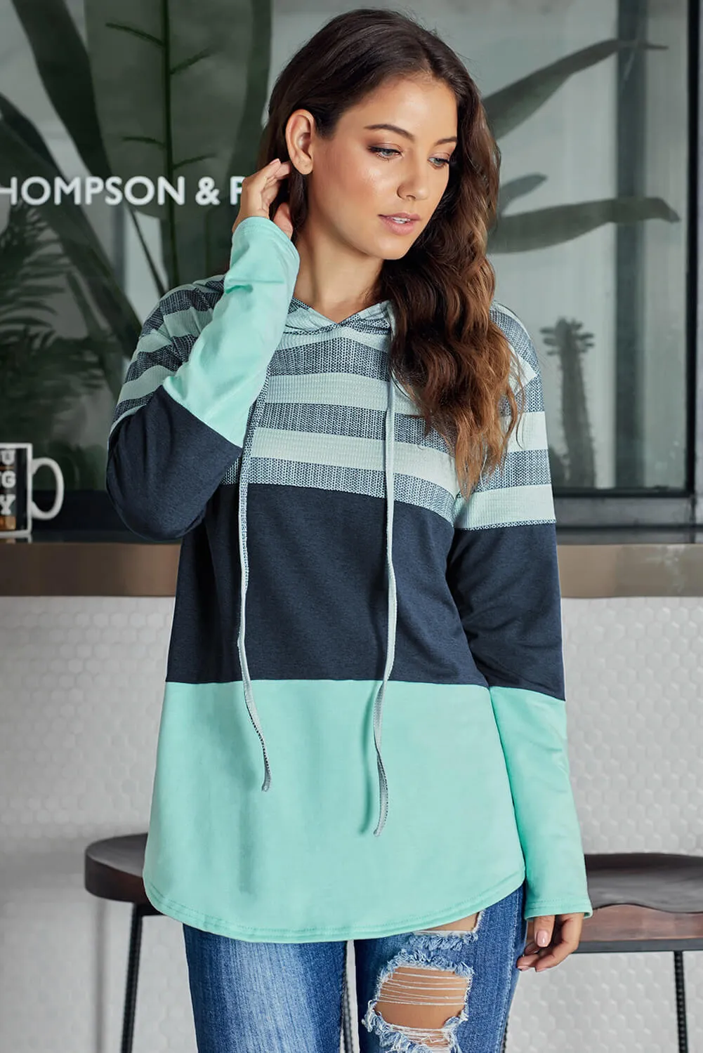 Color Block Drawstring Hoodie