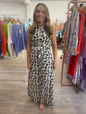 Compania Fantastica Black & White Coral Print Sleeveless Midi Shirt Dress