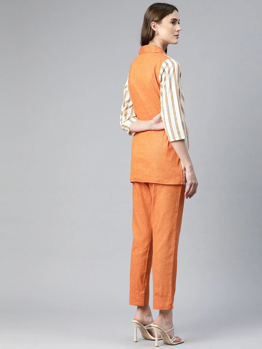 Cottinfab Women Layered Striped Shirt and Trouser