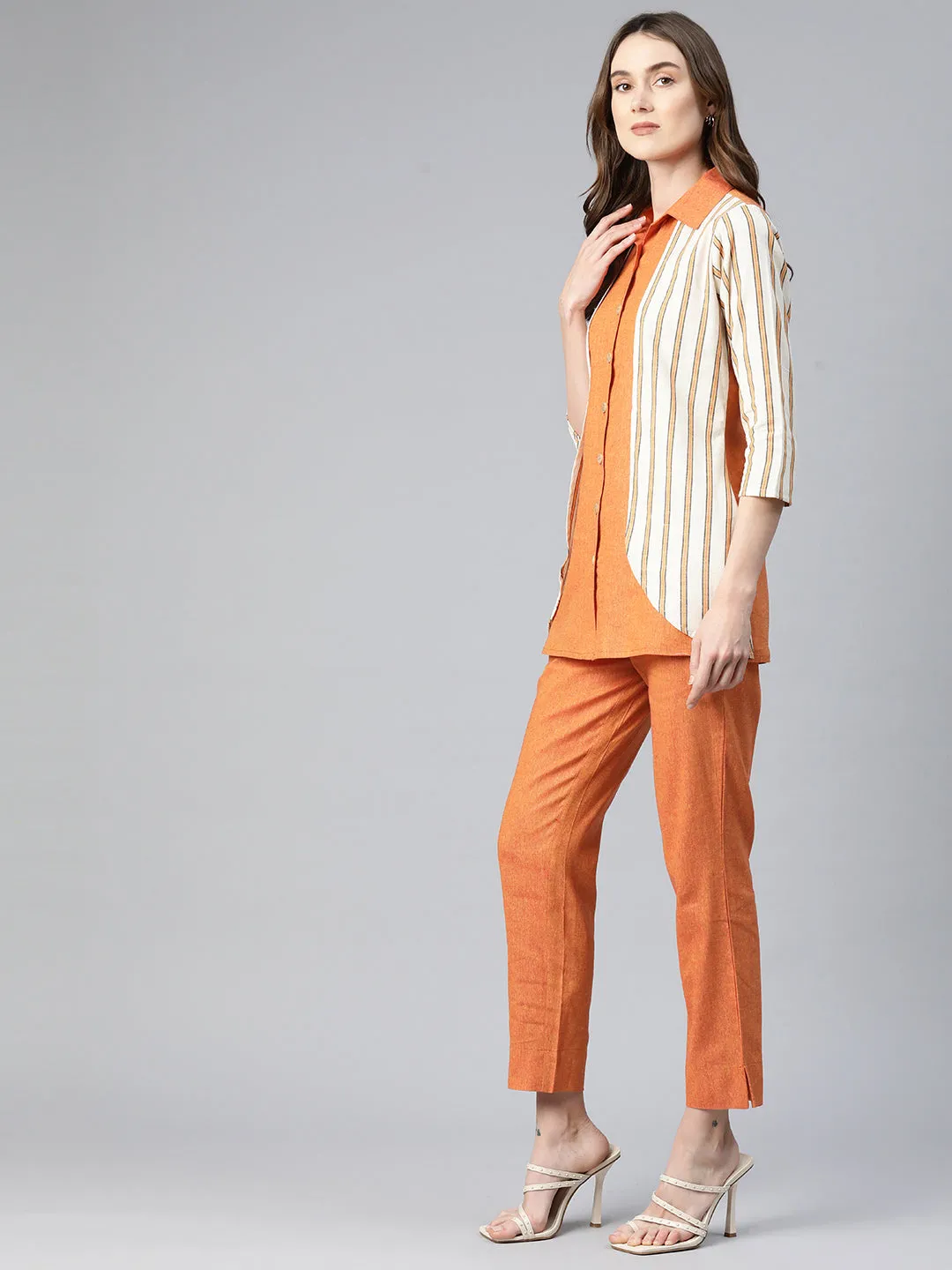 Cottinfab Women Layered Striped Shirt and Trouser
