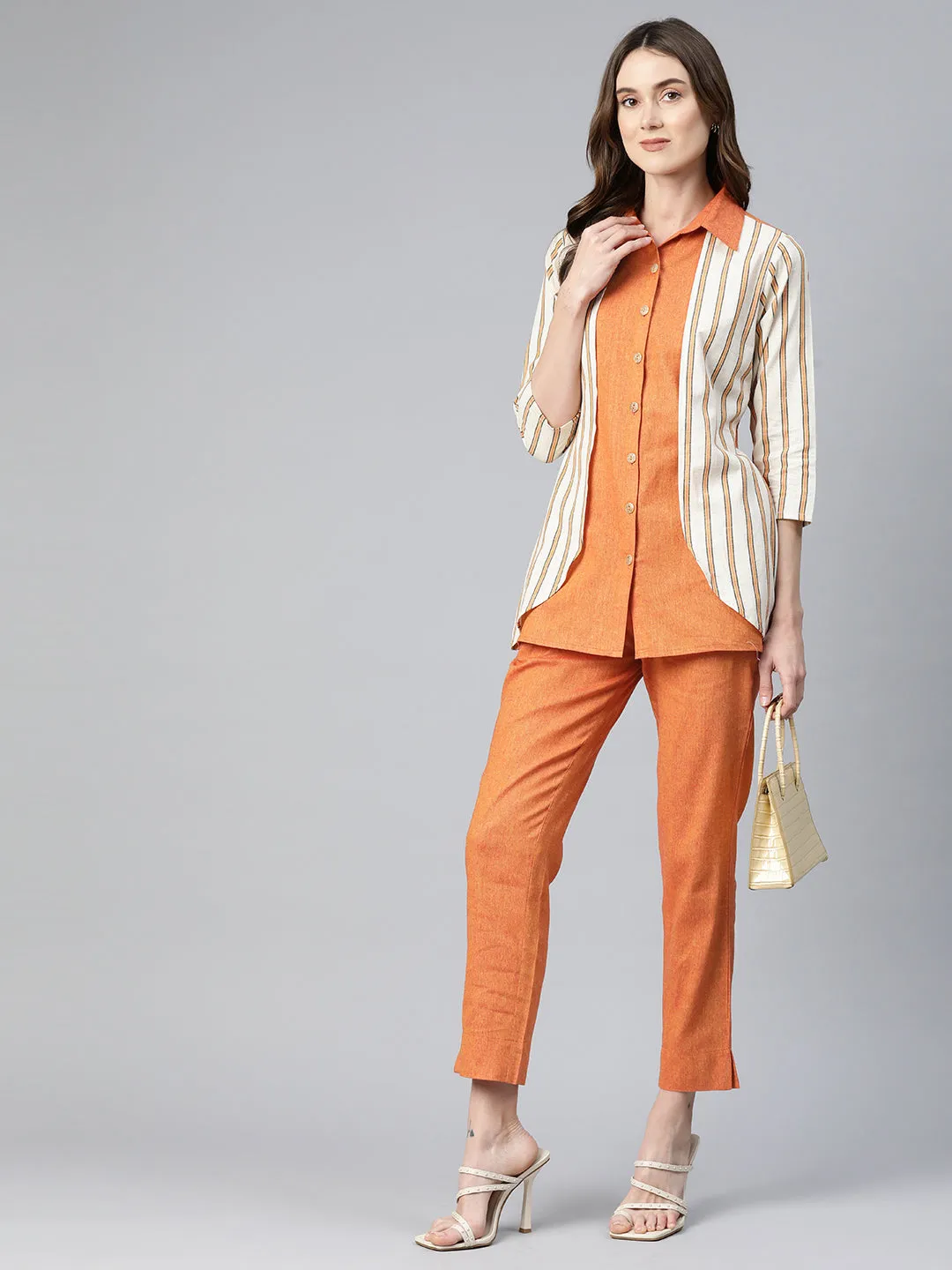 Cottinfab Women Layered Striped Shirt and Trouser