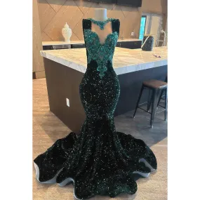 Couture & Ornate Sleeveless V-Neck Mermaid Sequins Evening Party Prom Dress