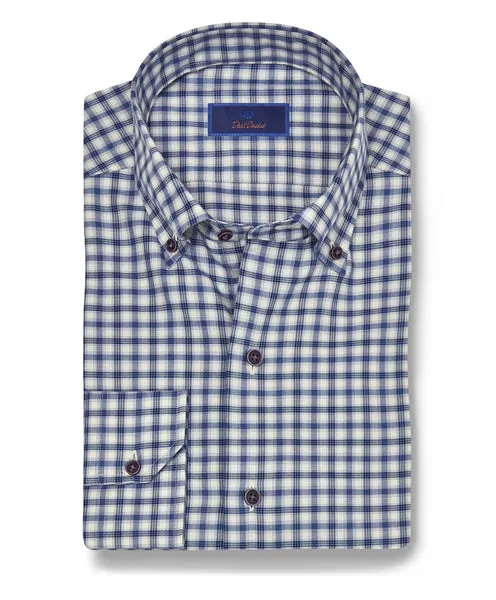 David Donahue Navy & Blue Brushed Check Shirt