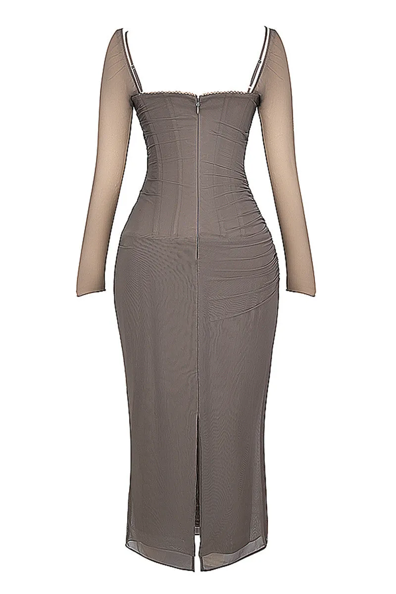 Debbie Sheer Long Sleeve Sexy Maxi Dress