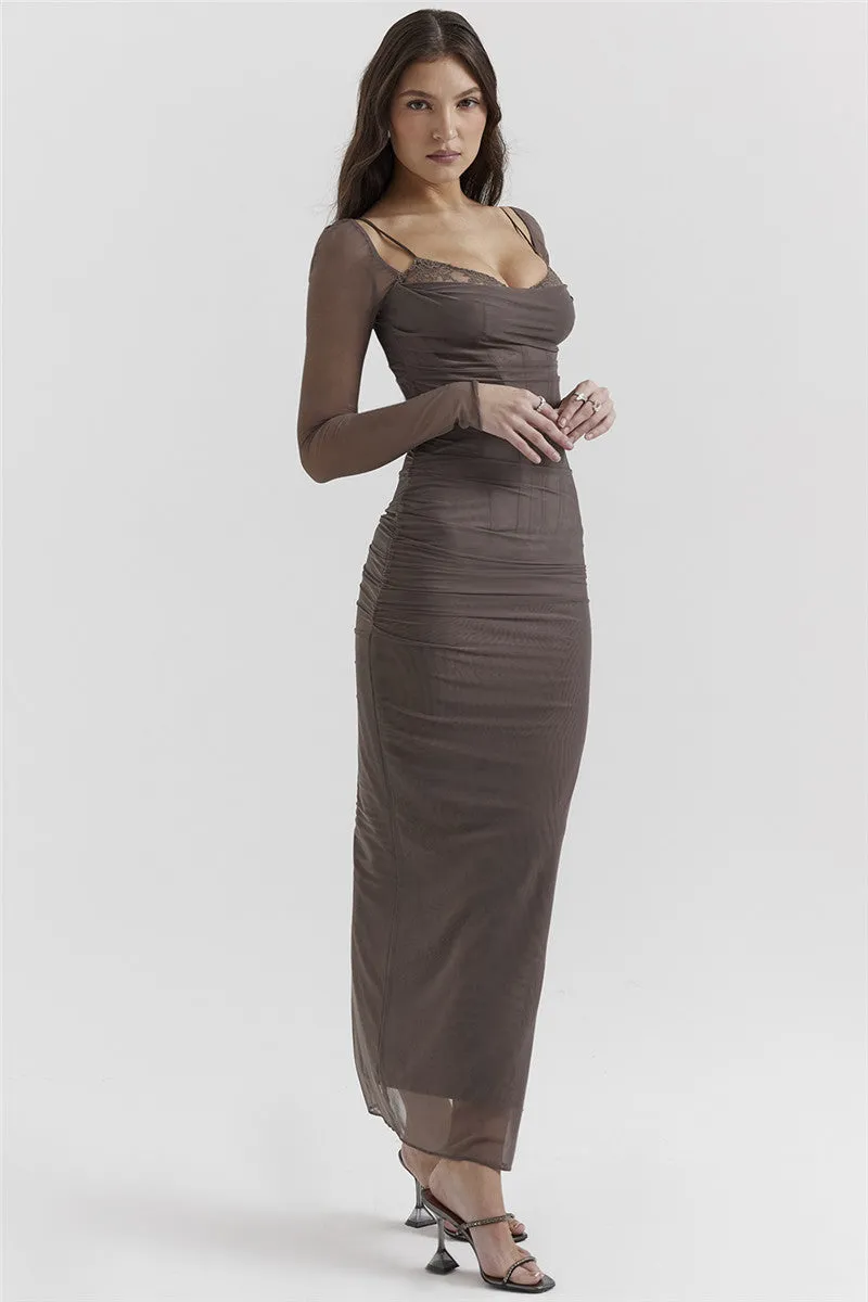 Debbie Sheer Long Sleeve Sexy Maxi Dress