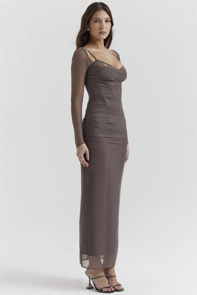 Debbie Sheer Long Sleeve Sexy Maxi Dress