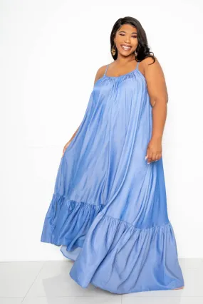 DENIM VOLUMINOUS MAXI DRESS